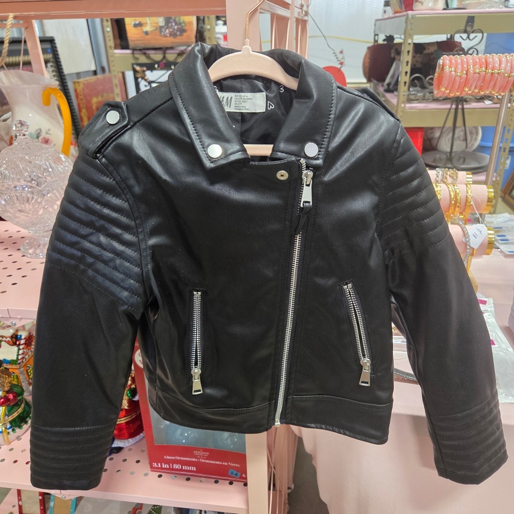 H&M Kids Black Faux Leather Moto Biker Jacket 6X